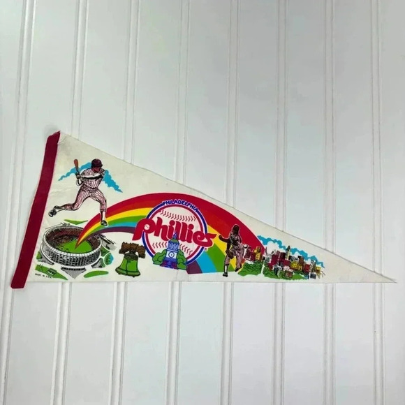 Vintage Phillies Baseball Pennant RARE Veteran's Stadium Rainbow 1970s HTF - Picture 2 of 12